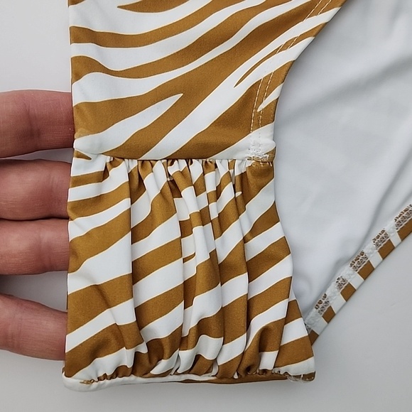Niptuck Swim Natural Tan Zebra Print Bikini Bottom Gathered Hip Detail Sz 12 - Picture 6 of 14